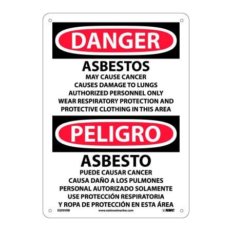 Bilingual Plastic Sign - Danger Asbestos Cancer And Lung Disease Hazard